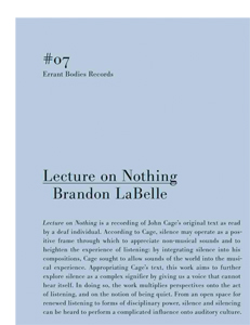 Brandon LaBelle - Lecture on Nothing (CD) 