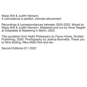Marja Ahti, Judith Hamann - A coincidence is perfect, intimate attunement (vinyl LP) 